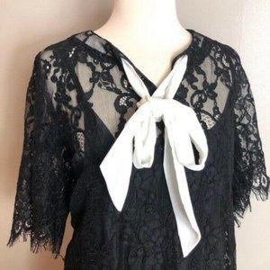Eloquii Black Lace Dress with White Bow